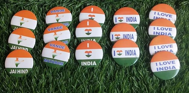 Nimida Indian Flag Badge for Republic and Independence Day| Mixed Design | Metal & Plastic | Size 4.5 cm |