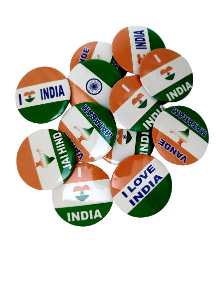 Nimida Indian Flag Badge for Republic and Independence Day| Mixed Design | Metal & Plastic | Size 4.5 cm |