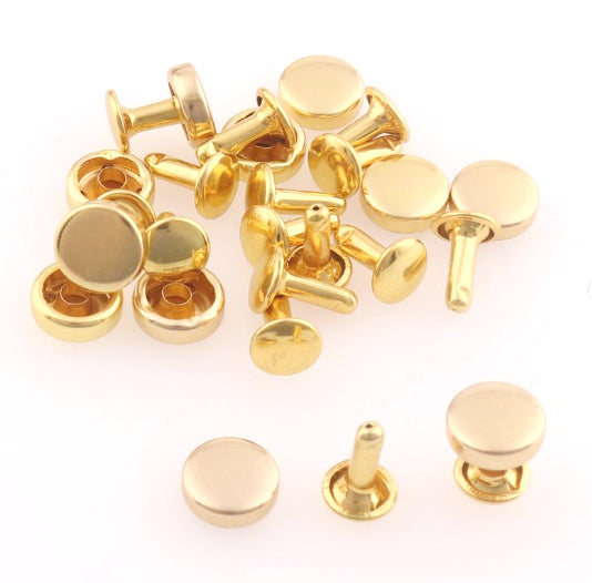 Nimida™ Tablet Style Round Headed Flat Double Capped Metal Tubular Rivets Buttons | Golden | 9 mm | for DIY Leather Shoes Bag Bracelet Style Rapid Studs