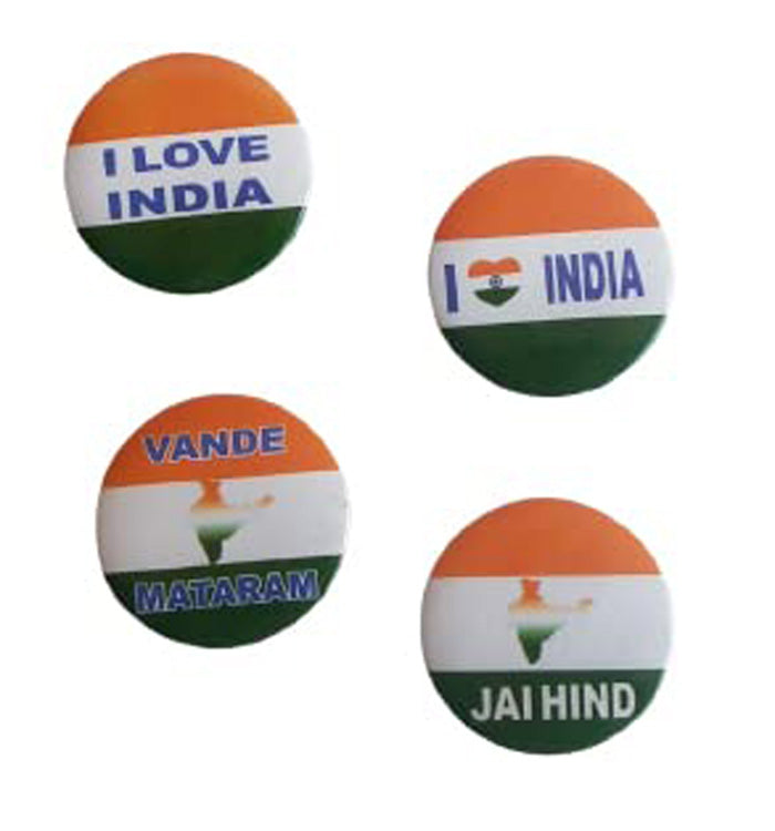 Nimida Indian Flag Badge for Republic and Independence Day| Mixed Design | Metal & Plastic | Size 4.5 cm |