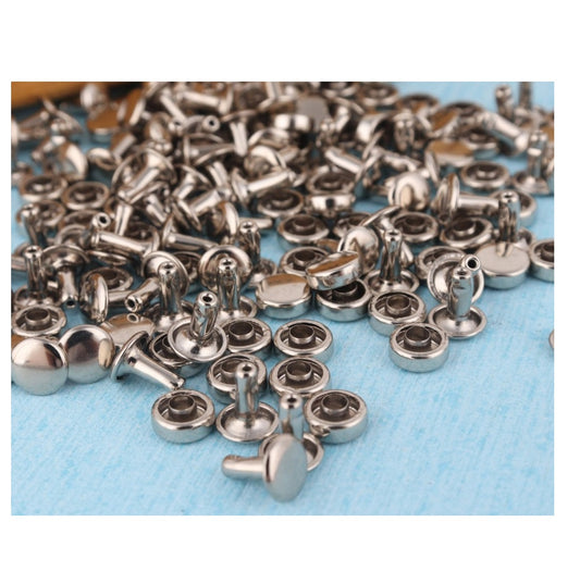 Nimida™ Tablet Style Round Headed Flat Double Capped Metal Tubular Rivets Buttons | Nickel Colour | 9 mm | for DIY Leather Shoes Bag Bracelet Style Rapid Studs