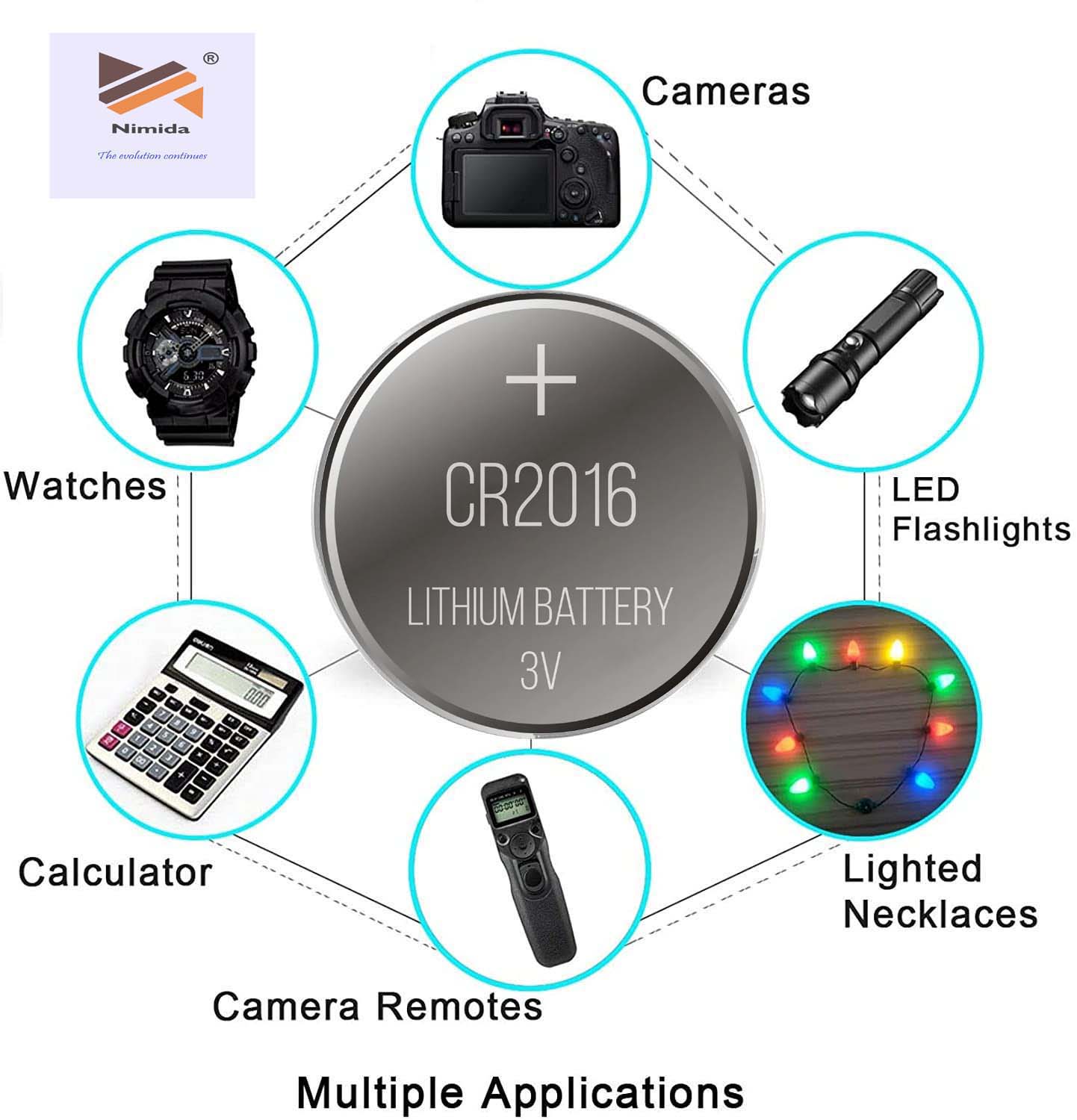 Nimida CR2016 Micro Lithium Coin Battery 3V, Suitable for use in Calculators, keyfobs, Scales, wearables and Medical Devices