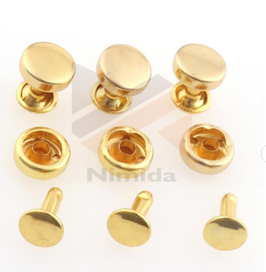 Nimida™ Tablet Style Round Headed Flat Double Capped Metal Tubular Rivets Buttons | Golden | 9 mm | for DIY Leather Shoes Bag Bracelet Style Rapid Studs