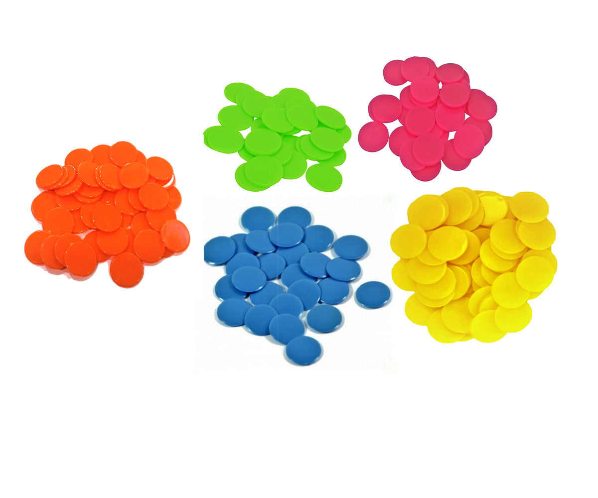 Nimida™ Plastic Round Plain Coin/Token/Chips for Board Games and Other uses – Five Colours - 100 Each | Total 500 nos