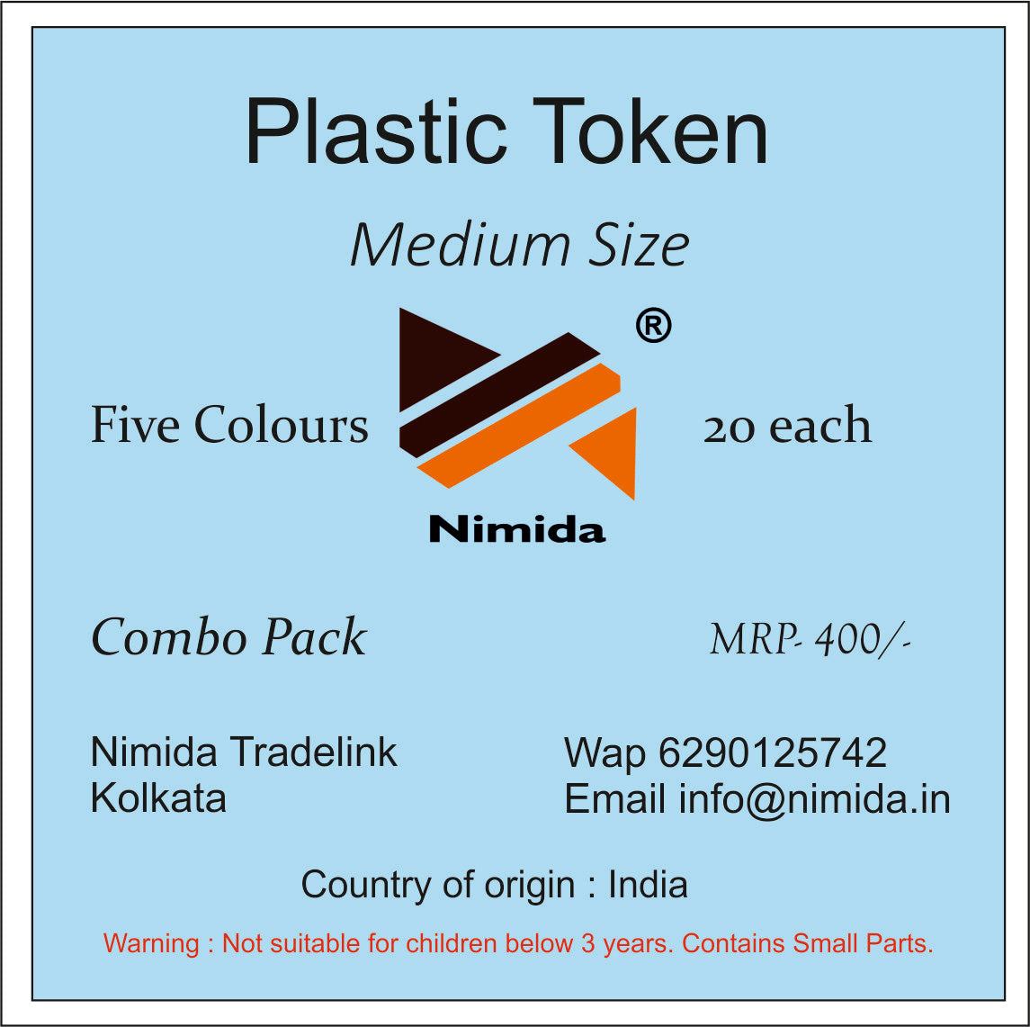 Nimida Plastic Round Plain Coin/Token/Chips For Board Games And Other Uses Five Colours - 20 Each | Total 100 Nos | Mini Combo