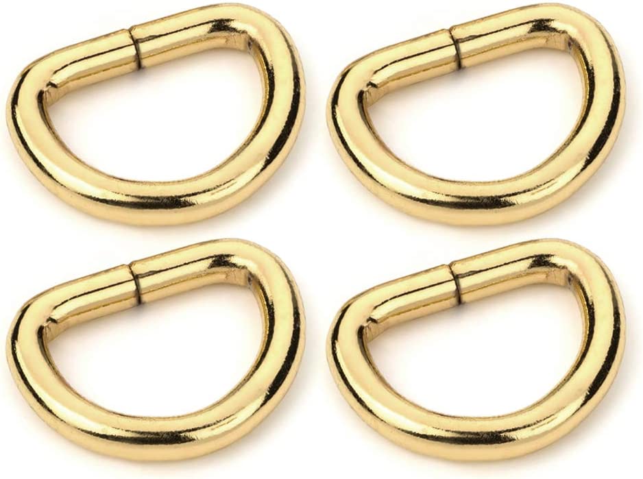 Nimida D Rings Extra Strong Golden Buckles for Straps, Un-Welded Connect Buckle for Leather Bags, Luggage, Purse Dog Lease | 4 mm Thick/Outer Size 1 & 3/25” inch